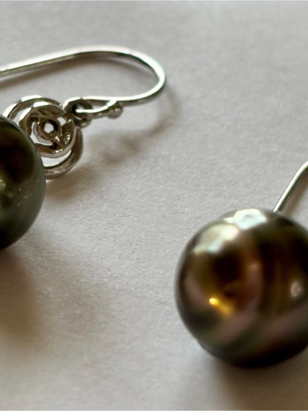 Sterling silver 925 Drop Earrings with Black Tahitian Pearl - Picture 9 of 12